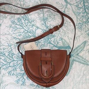 Fossil Brown Leather Crossbody Bag with Flap Closure